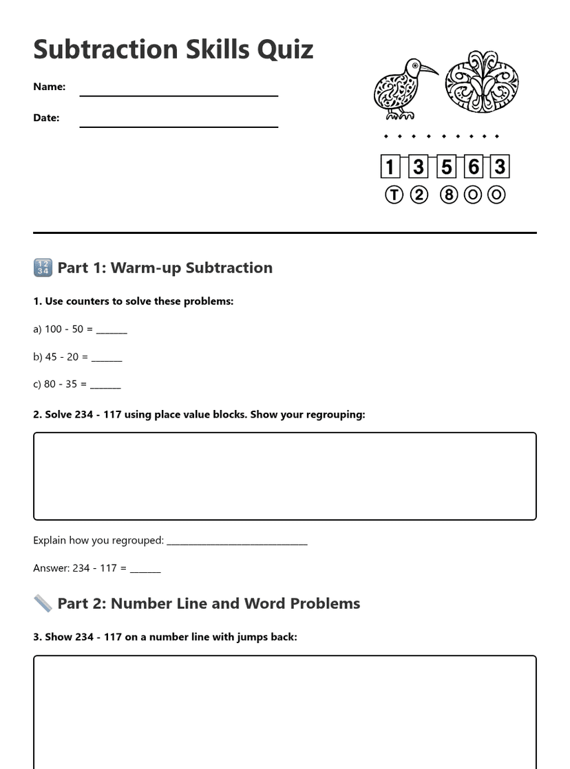Subtraction Skills Quiz