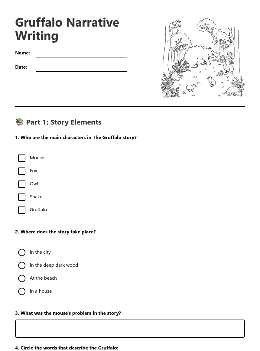 Gruffalo Narrative Writing worksheet preview