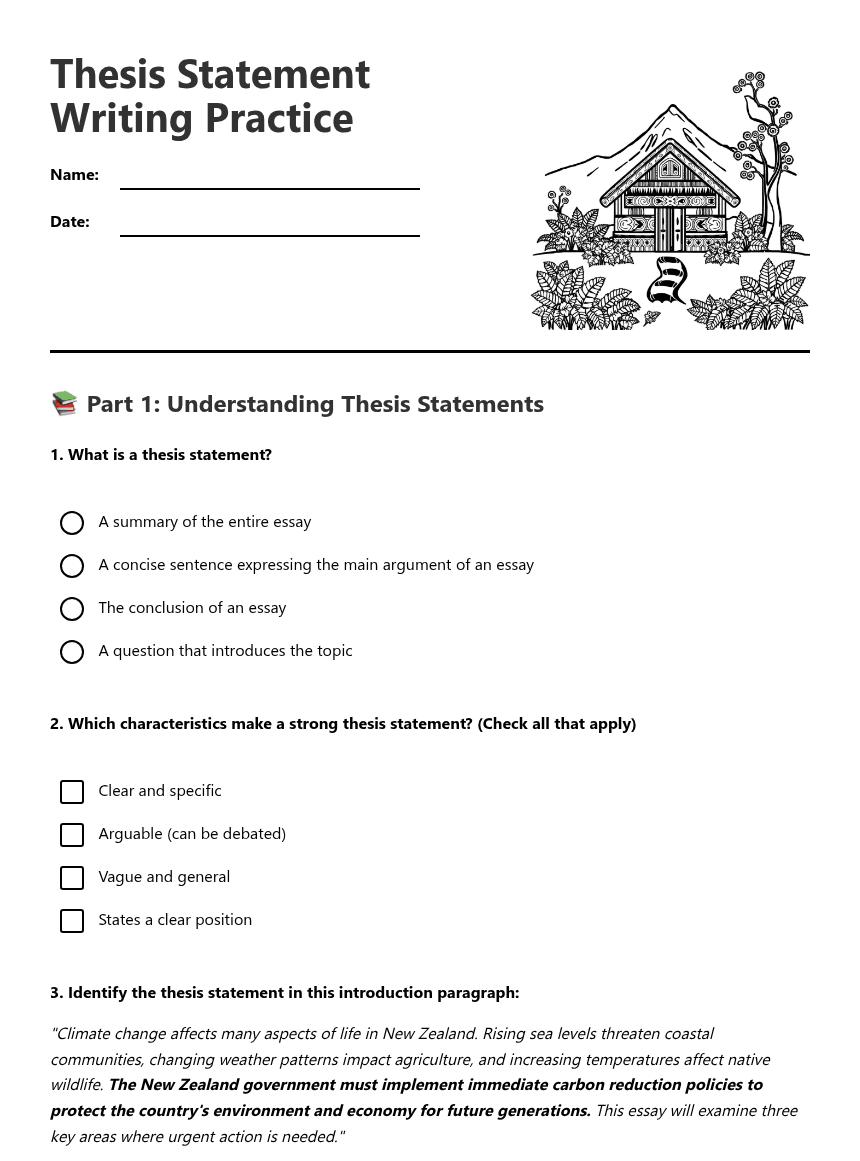 Thesis Statement Writing Practice worksheet preview