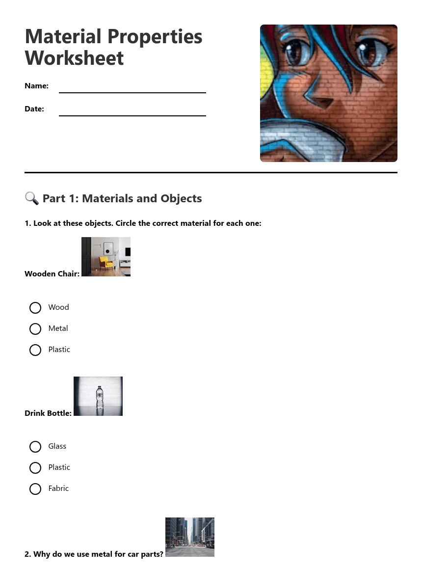 Material Properties Worksheet worksheet preview