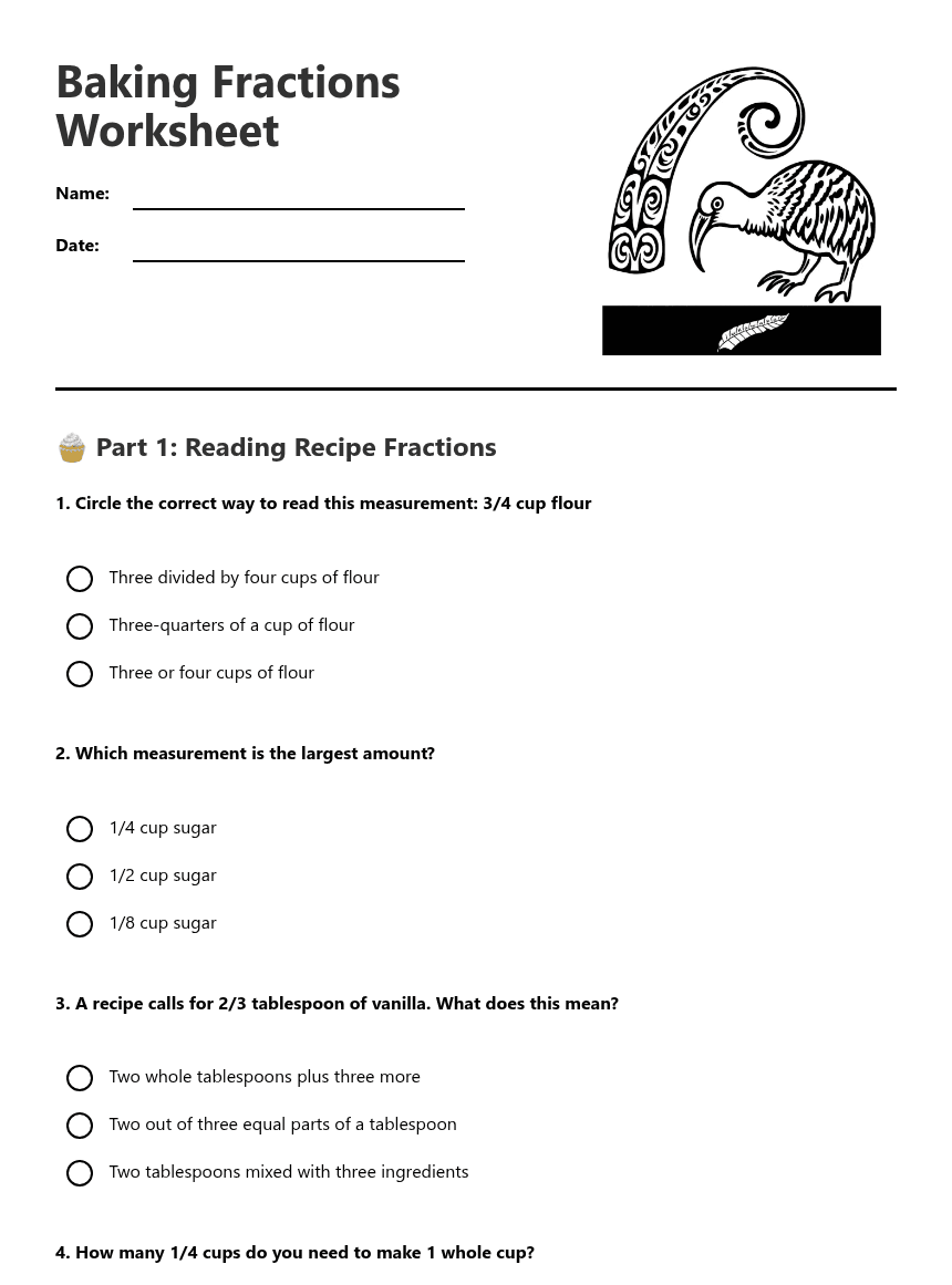 Baking Fractions Worksheet worksheet preview