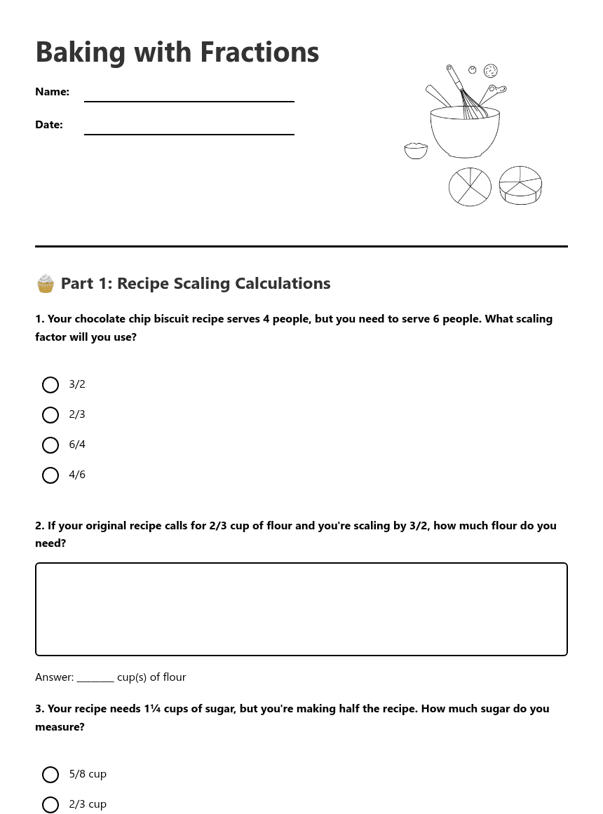 Baking with Fractions worksheet preview