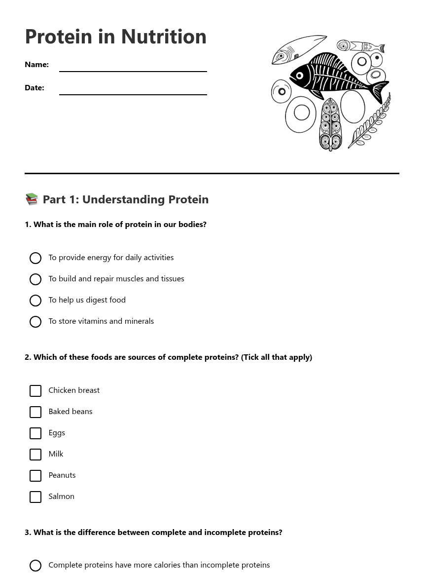 Protein in Nutrition worksheet preview