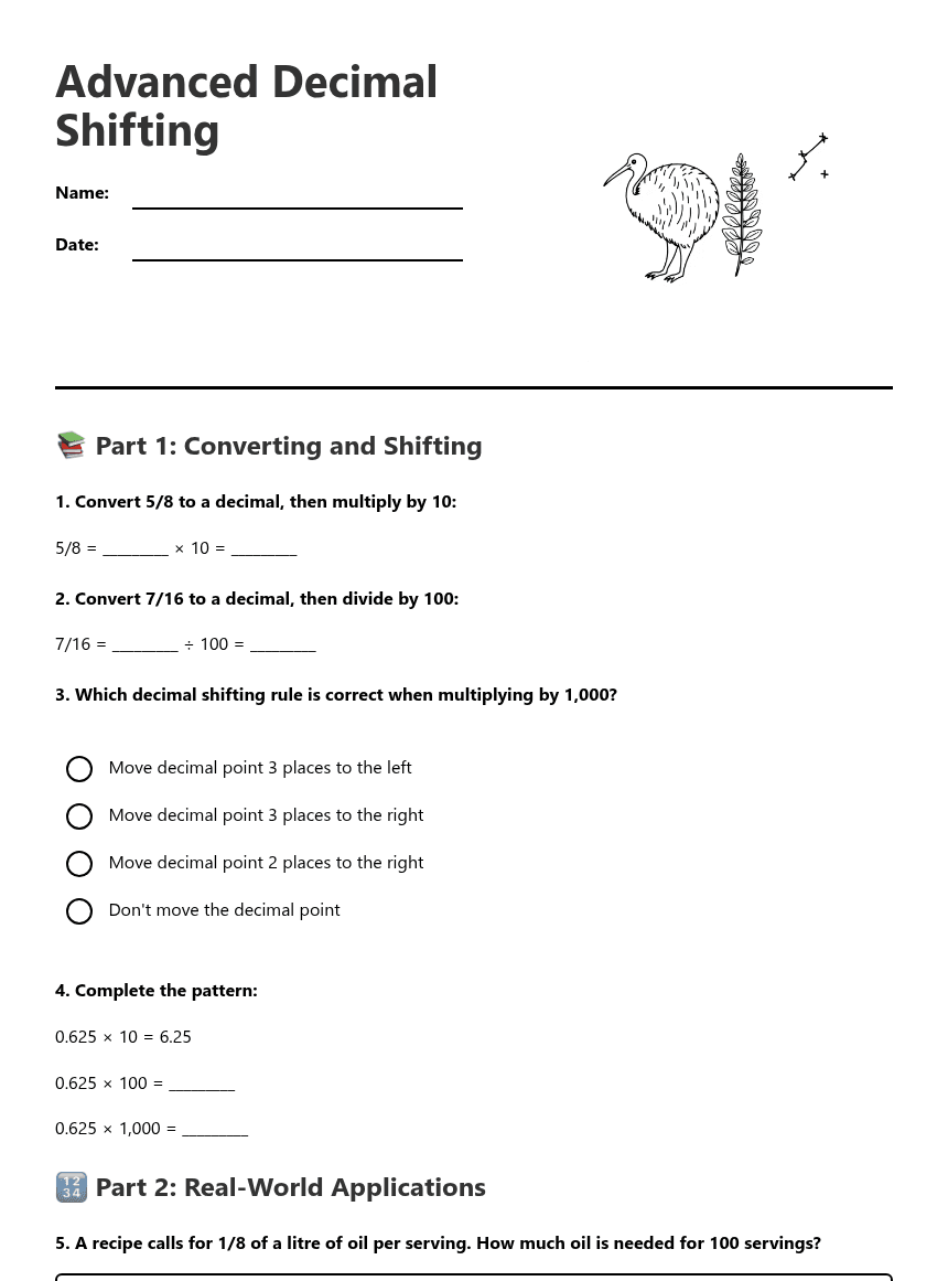 Advanced Decimal Shifting worksheet preview