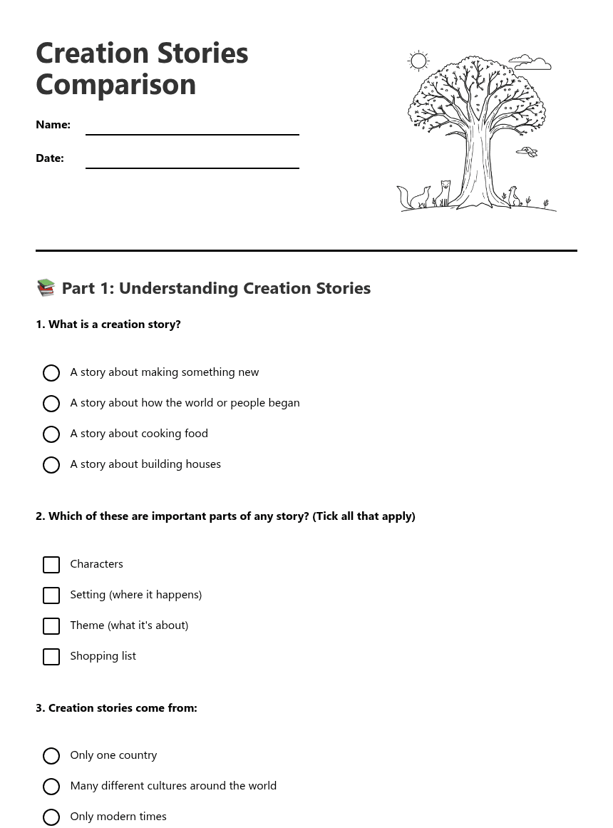 Creation Stories Comparison worksheet preview