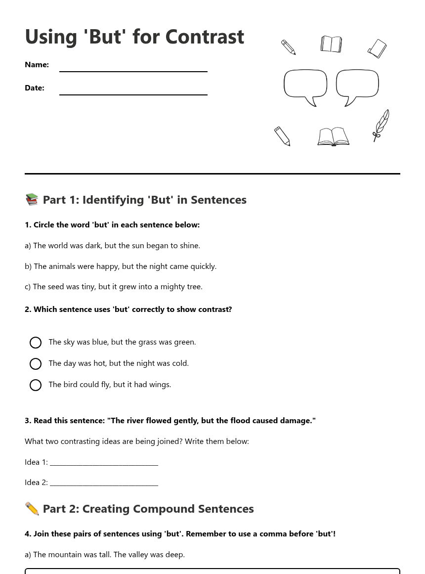 Using 'But' for Contrast worksheet preview