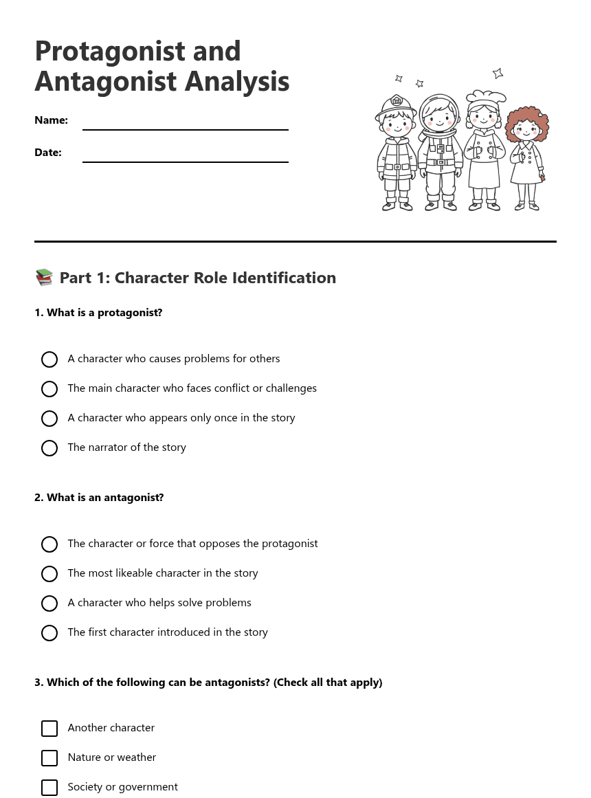 Protagonist and Antagonist Analysis worksheet preview