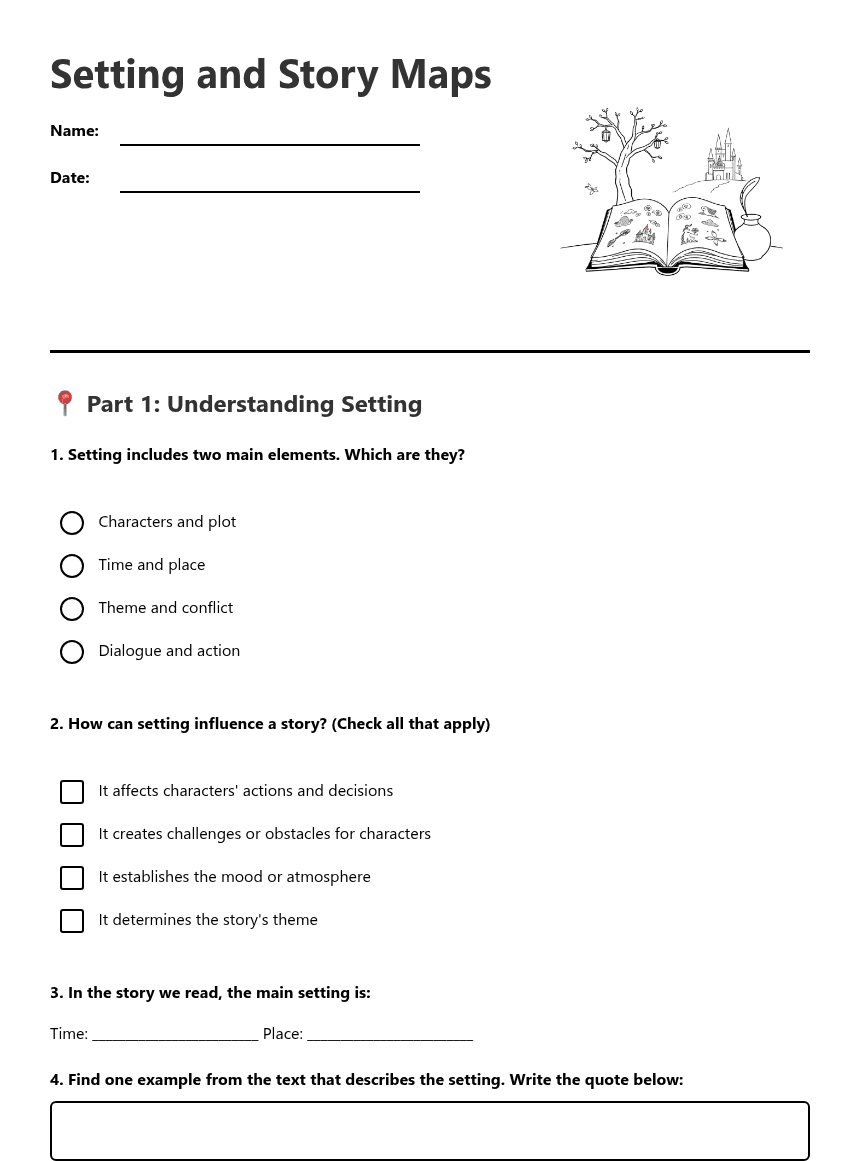Setting and Story Maps worksheet preview