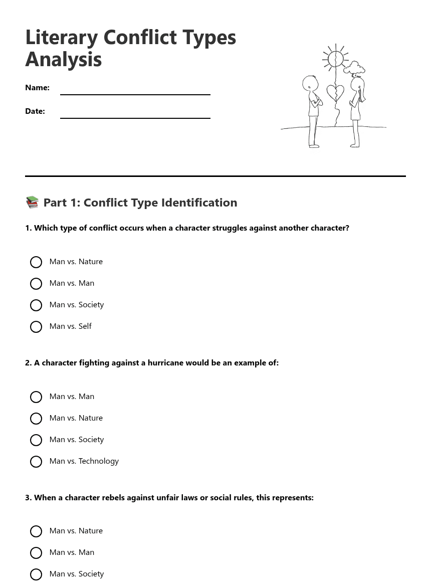 Literary Conflict Types Analysis worksheet preview