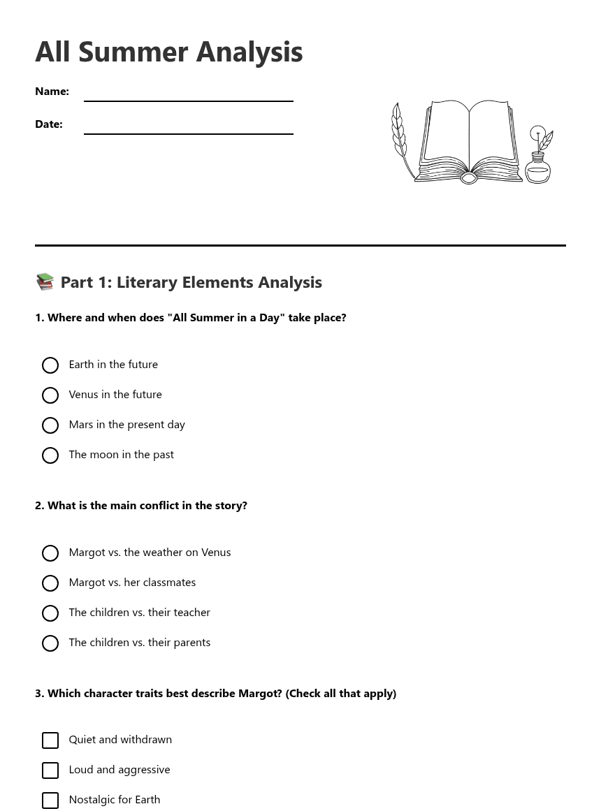 All Summer Analysis worksheet preview
