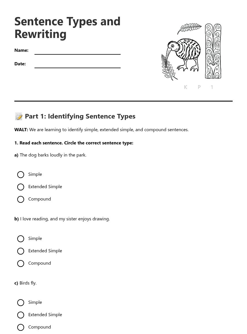 Sentence Types and Rewriting worksheet preview