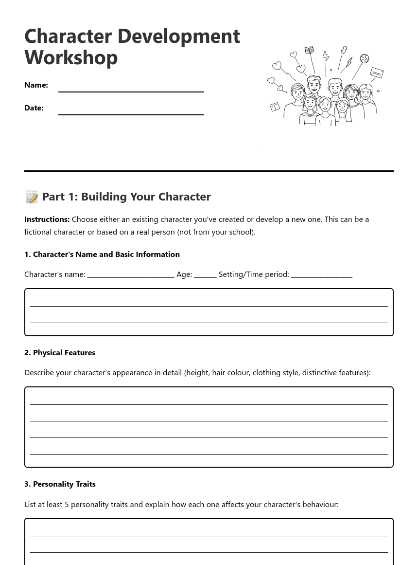 Character Development Workshop worksheet preview