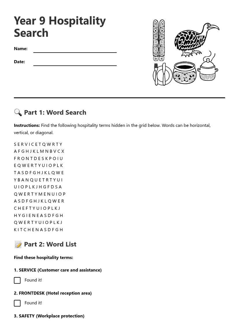 Year 9 Hospitality Search
