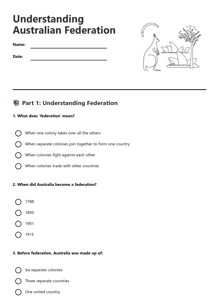 Understanding Australian Federation worksheet preview
