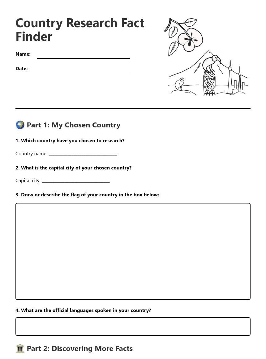 Country Research Fact Finder worksheet preview