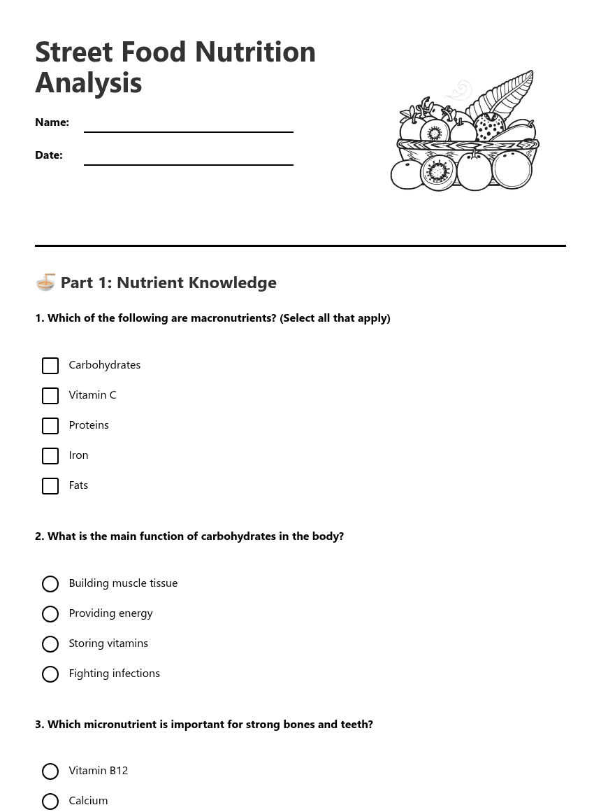 Street Food Nutrition Analysis worksheet preview