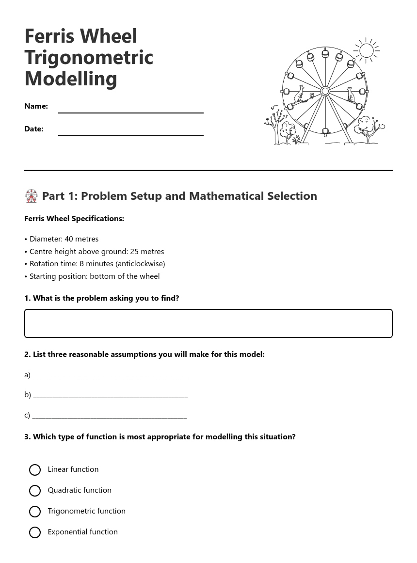 Ferris Wheel Trigonometric Modelling worksheet preview