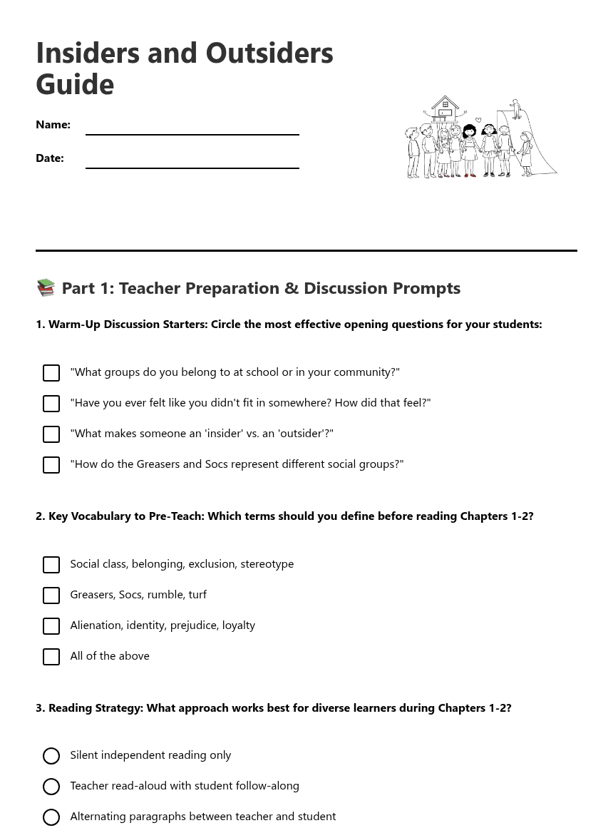 Insiders and Outsiders Guide worksheet preview