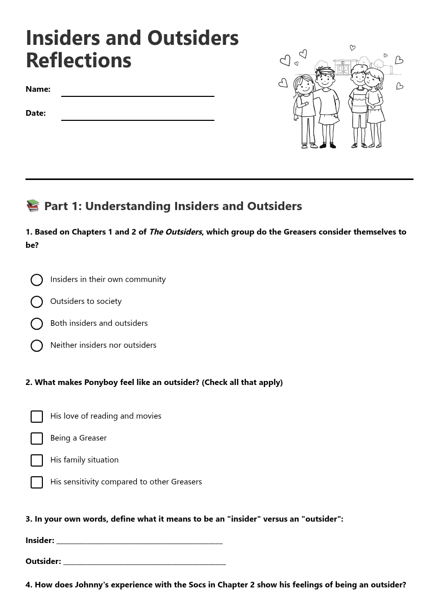 Insiders and Outsiders Reflections worksheet preview