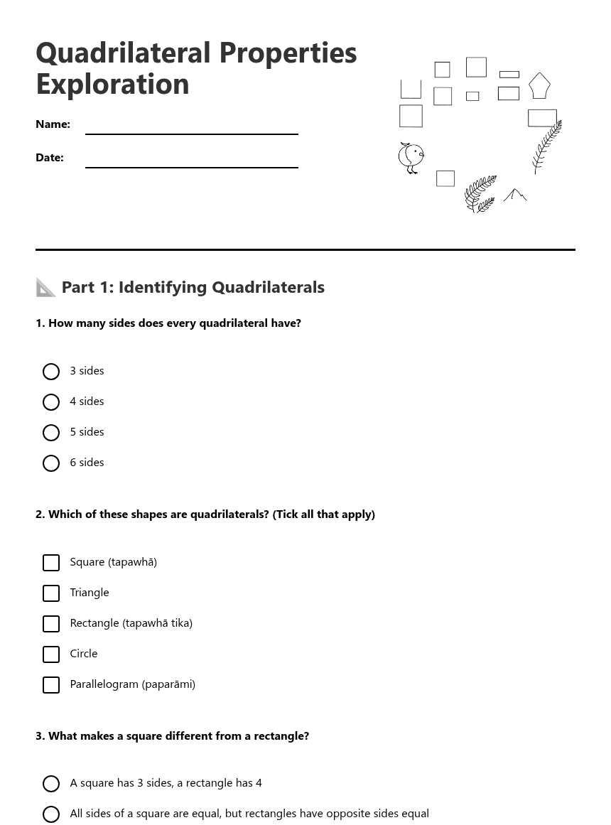 Quadrilateral Properties Exploration worksheet preview