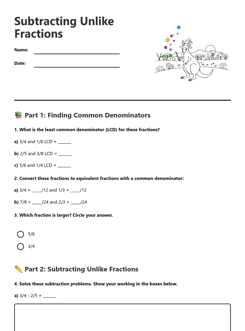 Subtracting Unlike Fractions