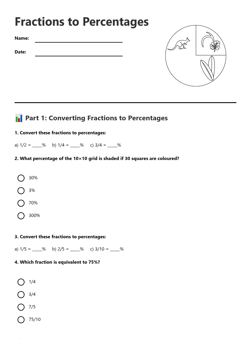 Fractions to Percentages worksheet preview