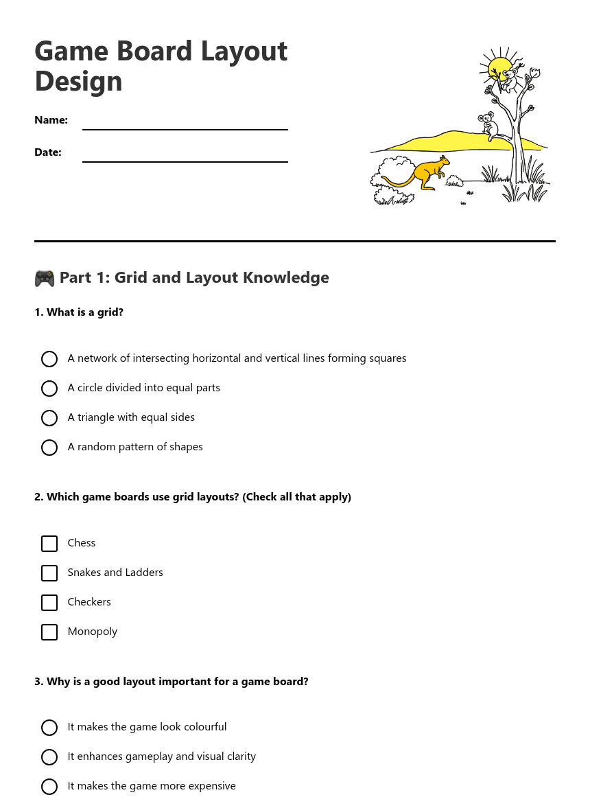Game Board Layout Design worksheet preview