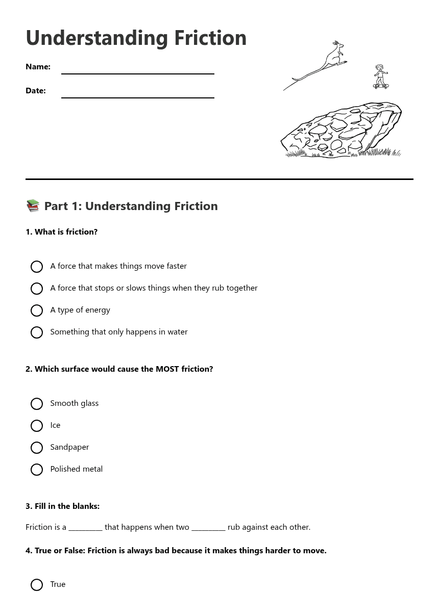 Understanding Friction worksheet preview