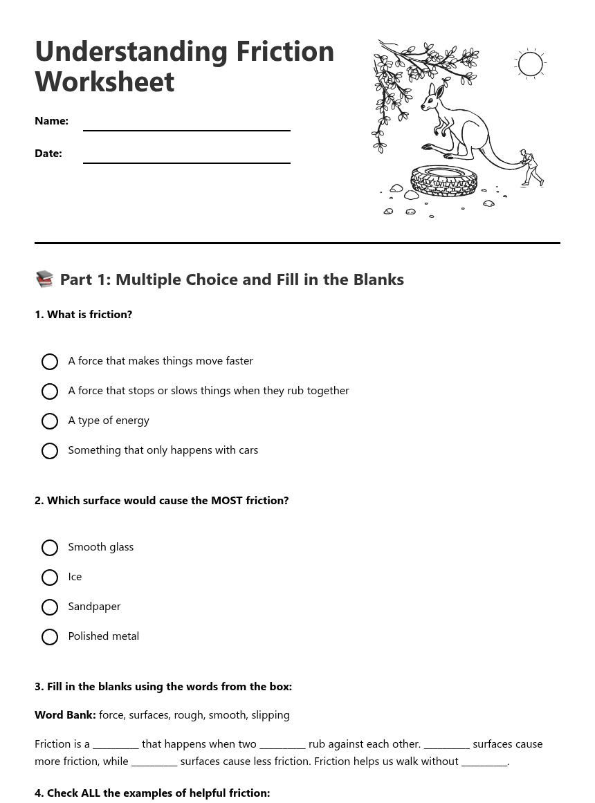 Understanding Friction Worksheet worksheet preview