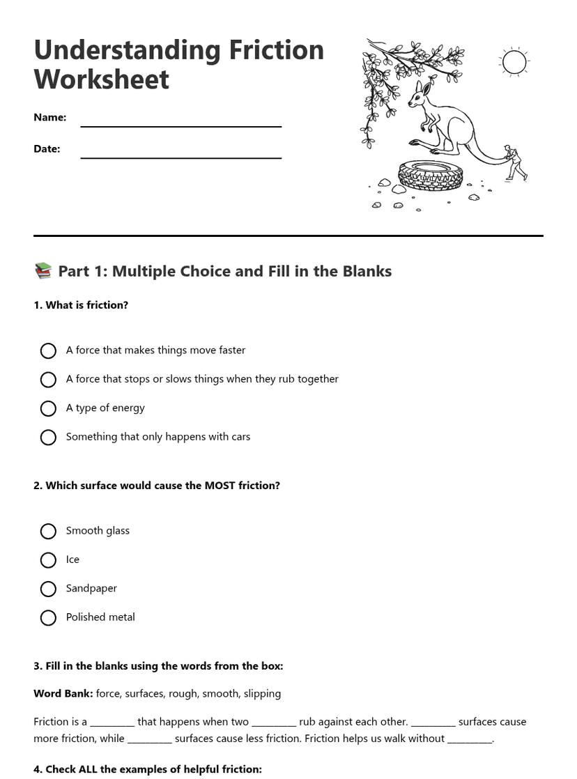 Understanding Friction Worksheet