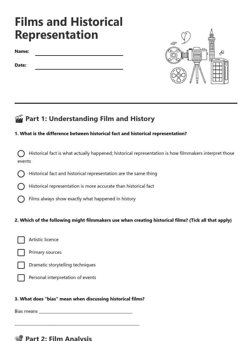 Films and Historical Representation worksheet preview