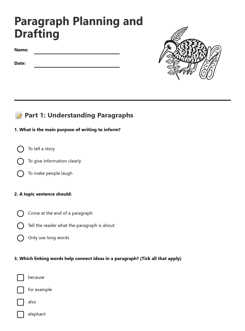 Paragraph Planning and Drafting worksheet preview