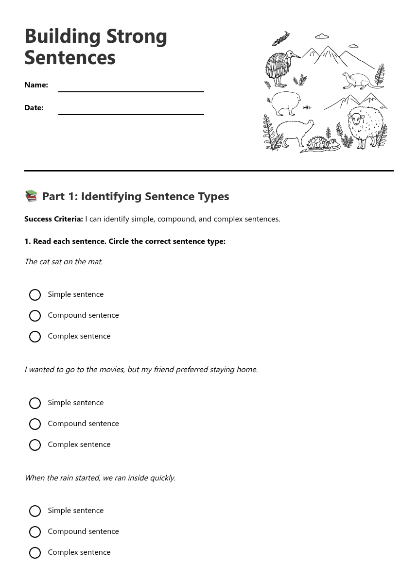 Building Strong Sentences worksheet preview