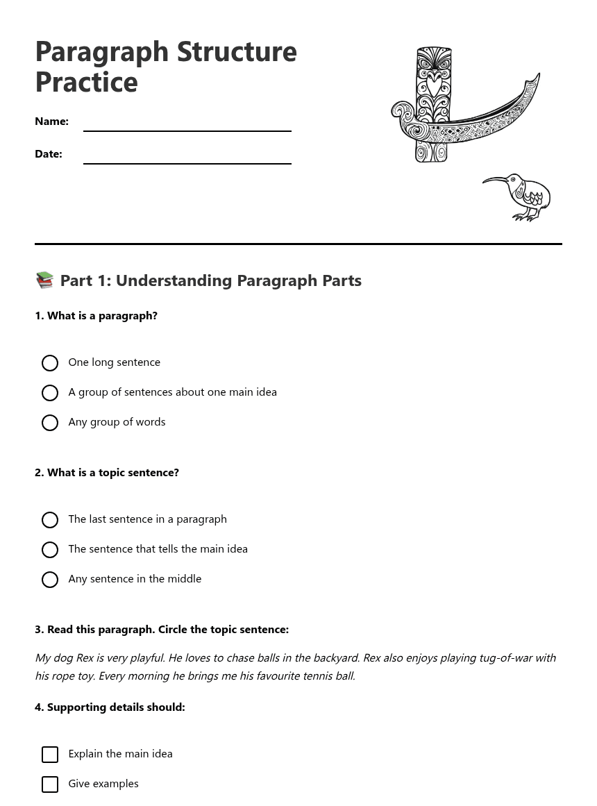 Paragraph Structure Practice worksheet preview