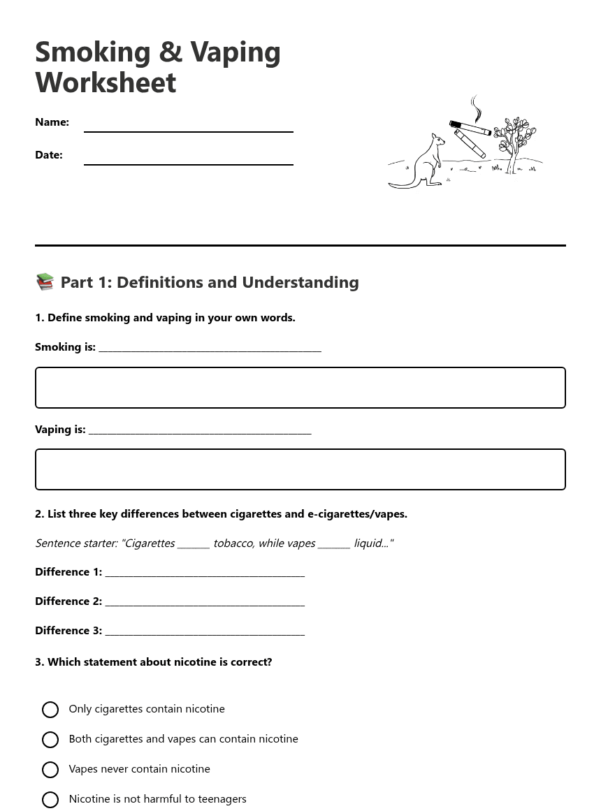Smoking & Vaping Worksheet worksheet preview