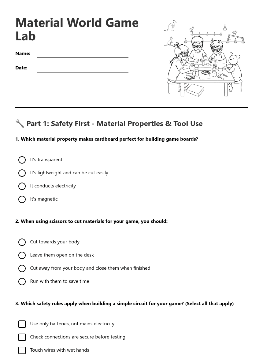 Material World Game Lab worksheet preview
