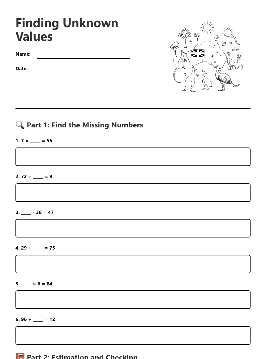 Finding Unknown Values worksheet preview