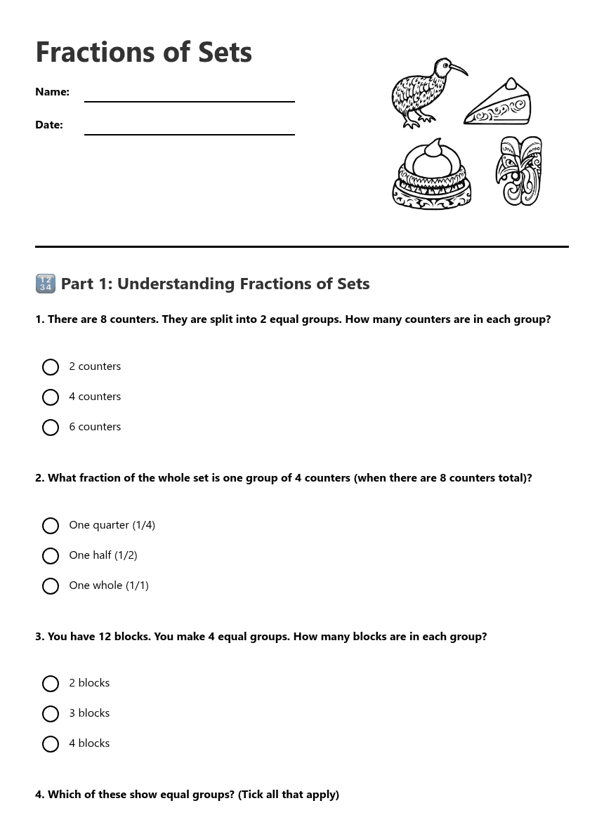 Fractions of Sets worksheet preview