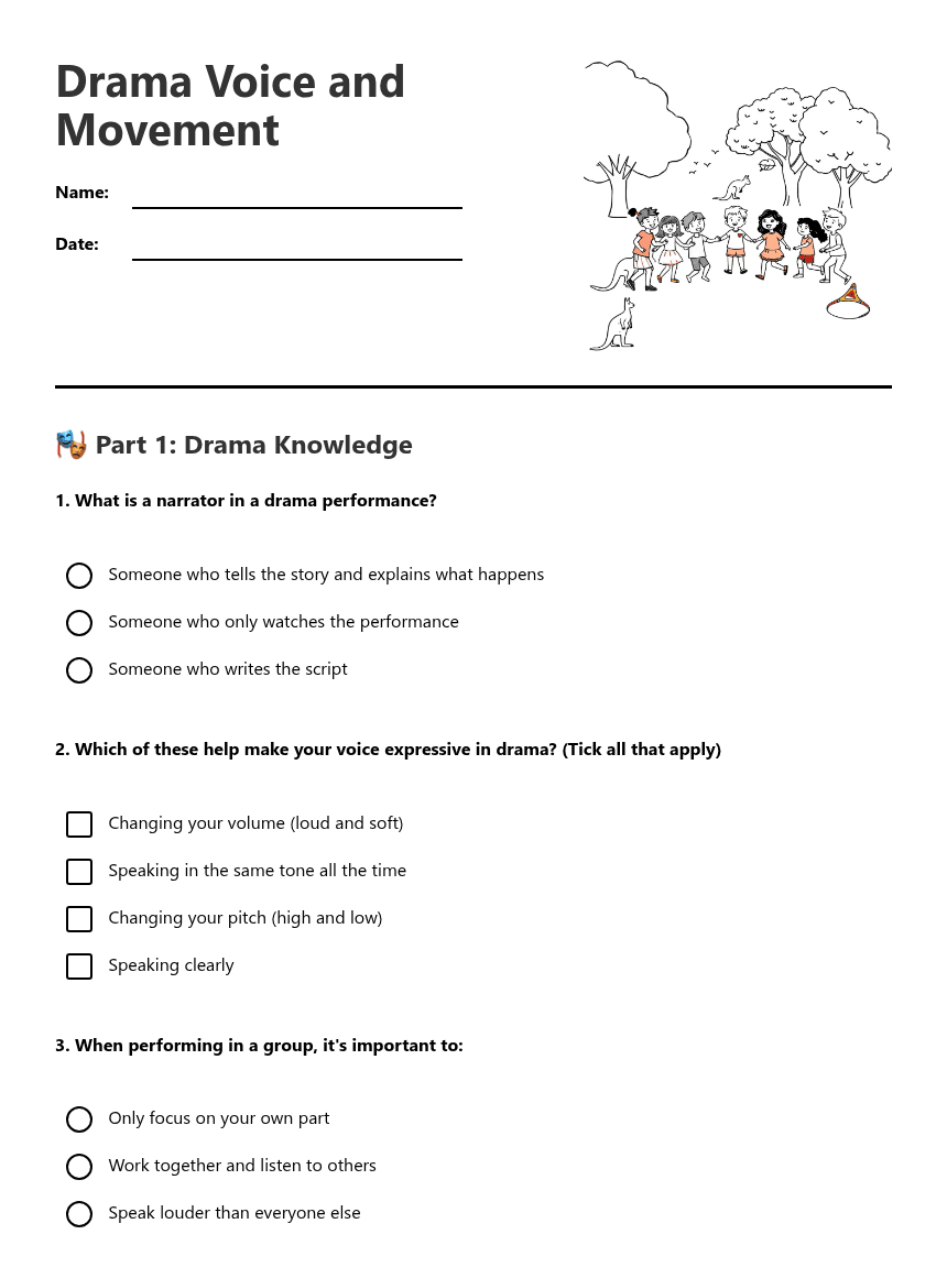 Drama Voice and Movement worksheet preview