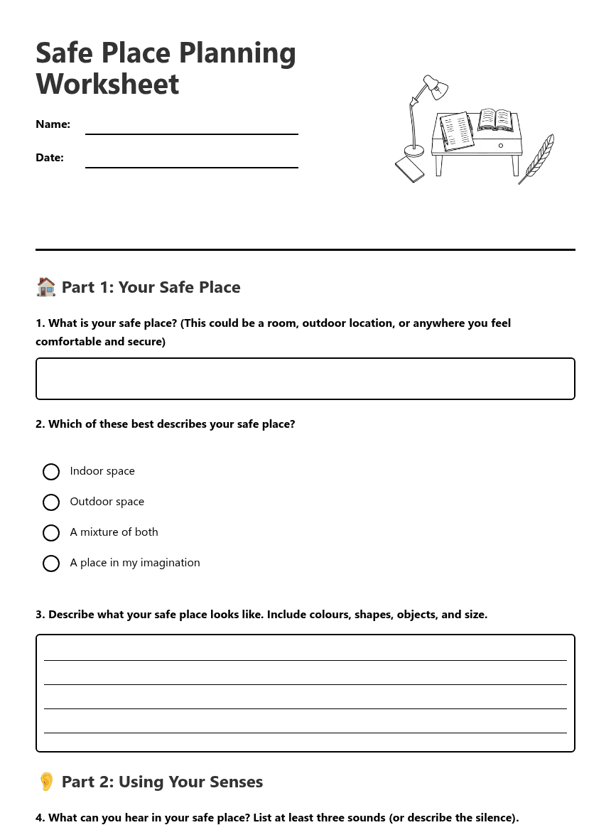 Safe Place Planning Worksheet worksheet preview