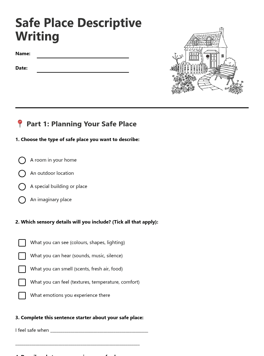Safe Place Descriptive Writing worksheet preview