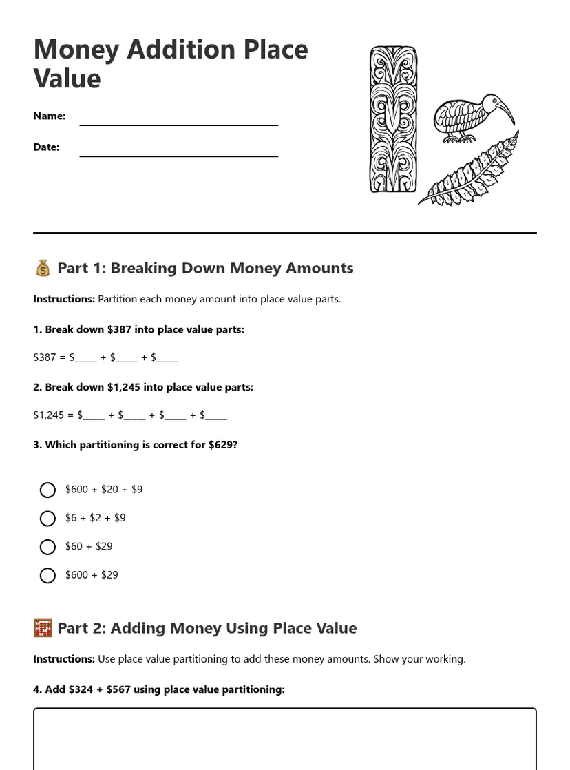 Money Addition Place Value