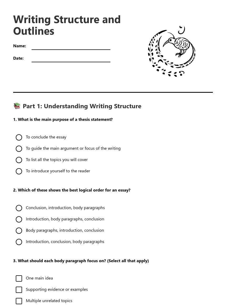 Writing Structure and Outlines worksheet preview