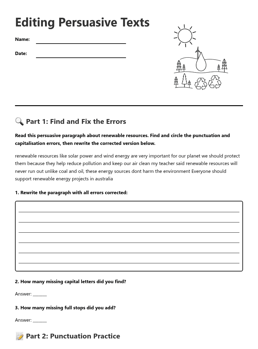 Editing Persuasive Texts worksheet preview