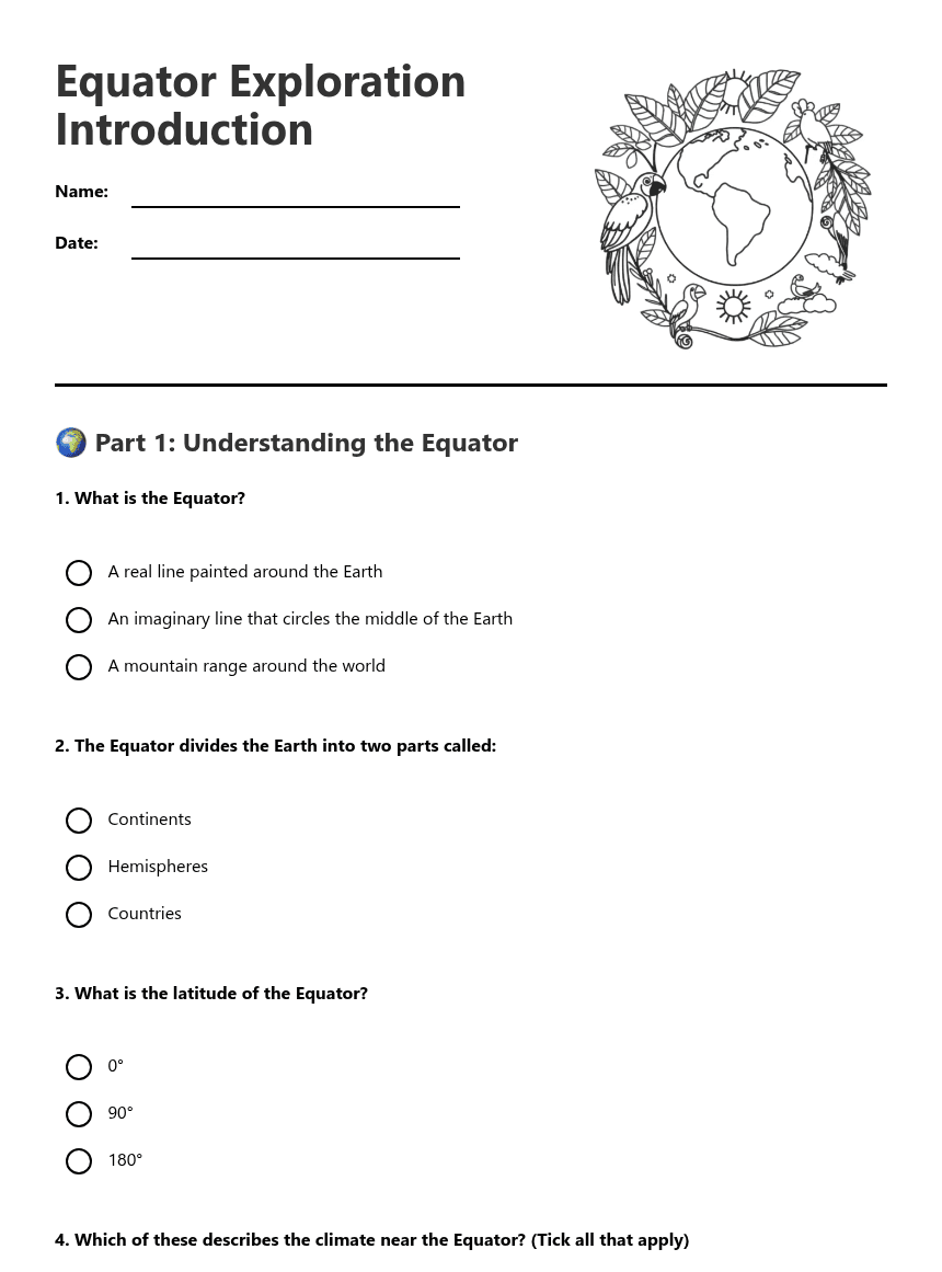 Equator Exploration Introduction worksheet preview
