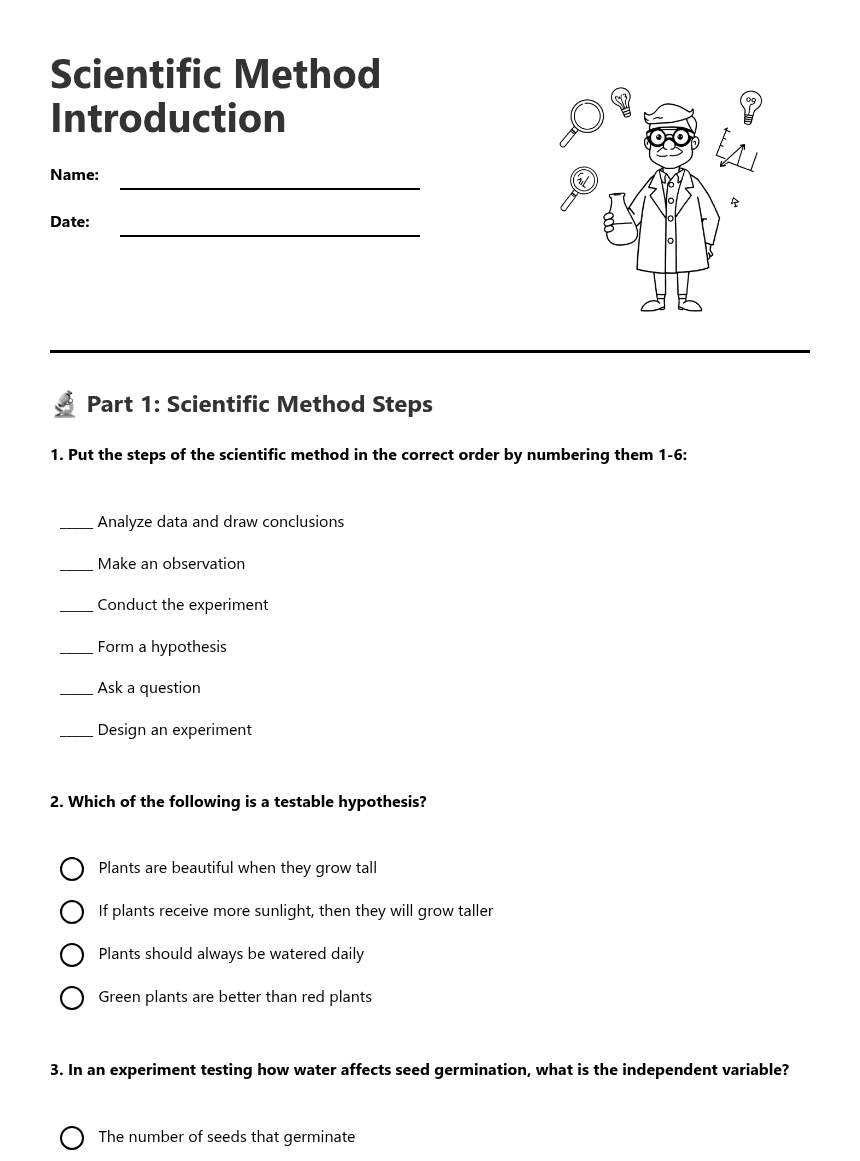 Scientific Method Introduction worksheet preview