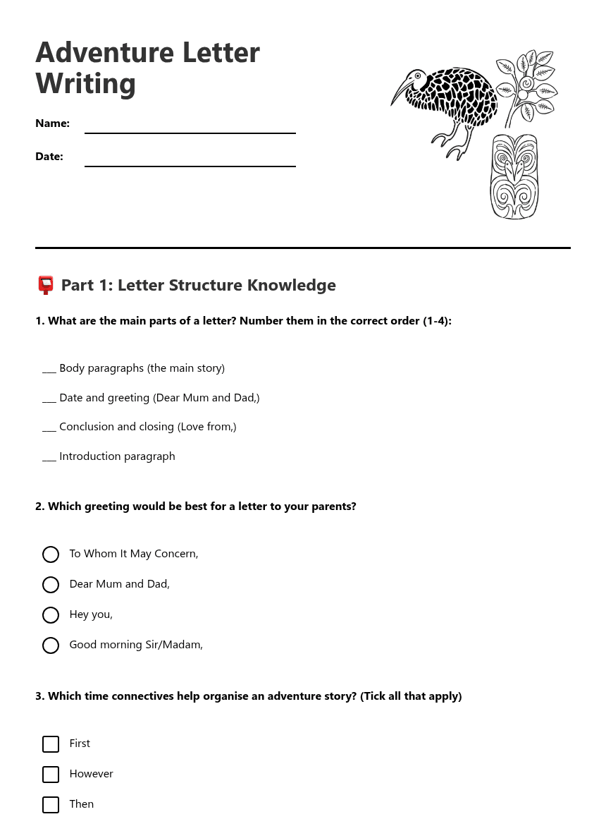 Adventure Letter Writing worksheet preview