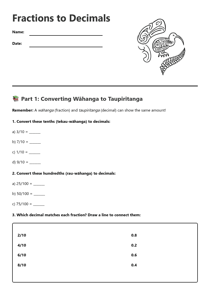 Fractions to Decimals worksheet preview