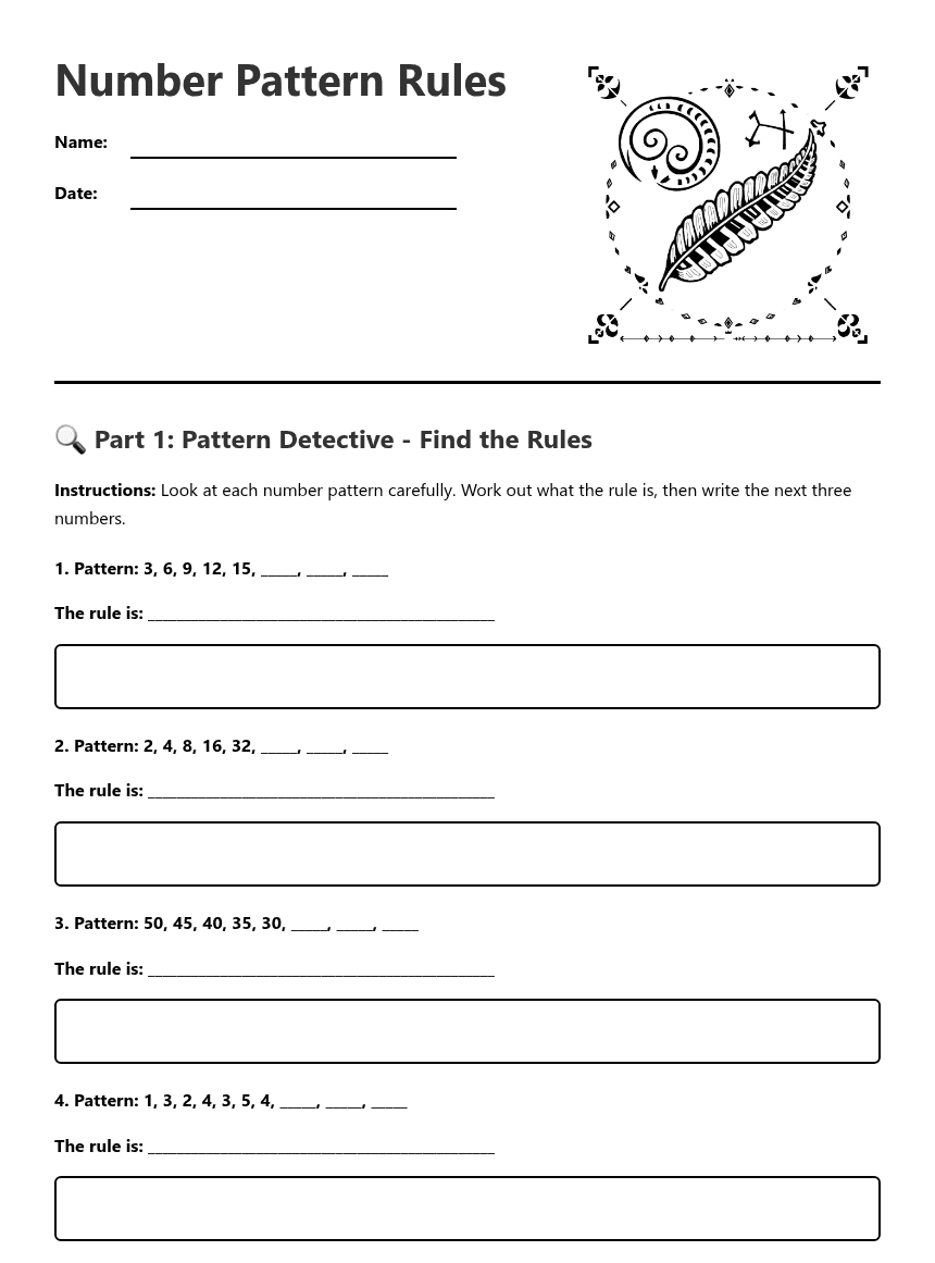 Number Pattern Rules worksheet preview