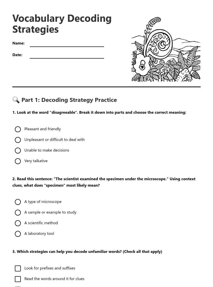 Vocabulary Decoding Strategies worksheet preview